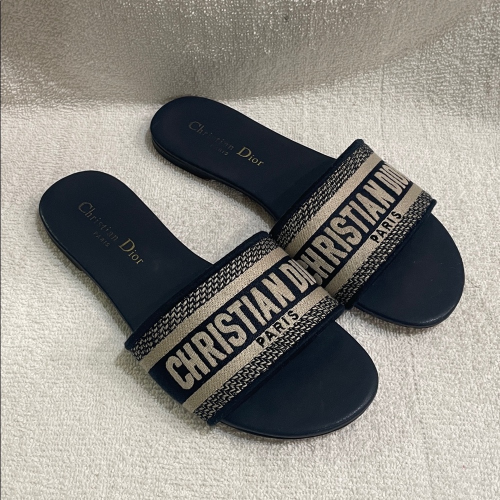 Dior Elegant Deep Blue and Beige Slides